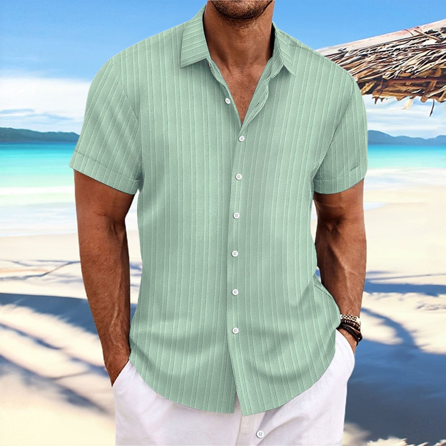 Chemise décontractée à rayures pour homme – Style estival chic, idéale pour la plage ou la ville