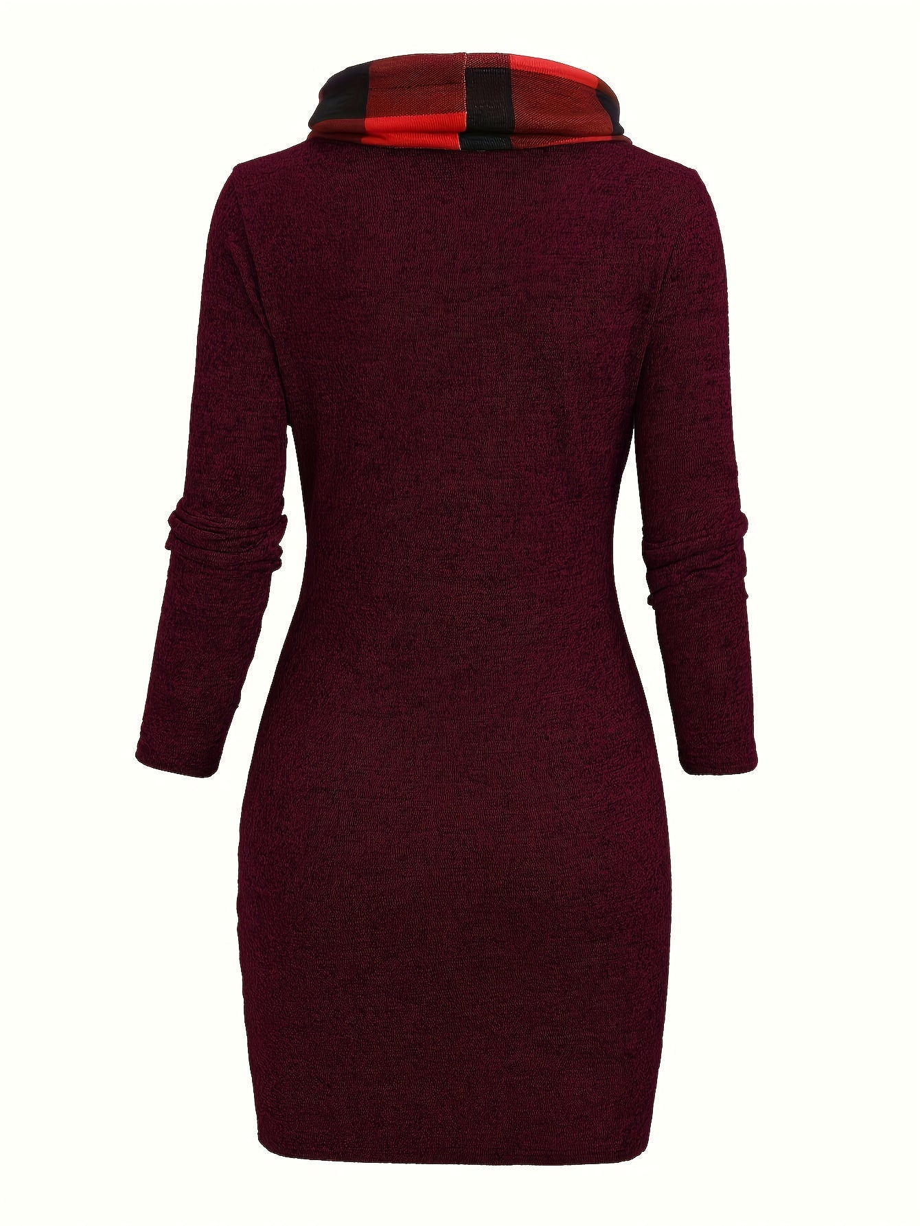 Robe Pull Courte Femme avec Col Cheminée et Motif Carreaux Bicolores