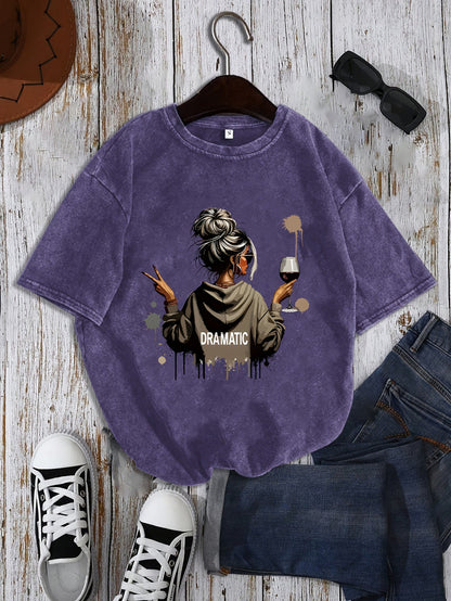 T-shirt Femme Style Décontracté Motif Dramatique avec Illustration Moderne