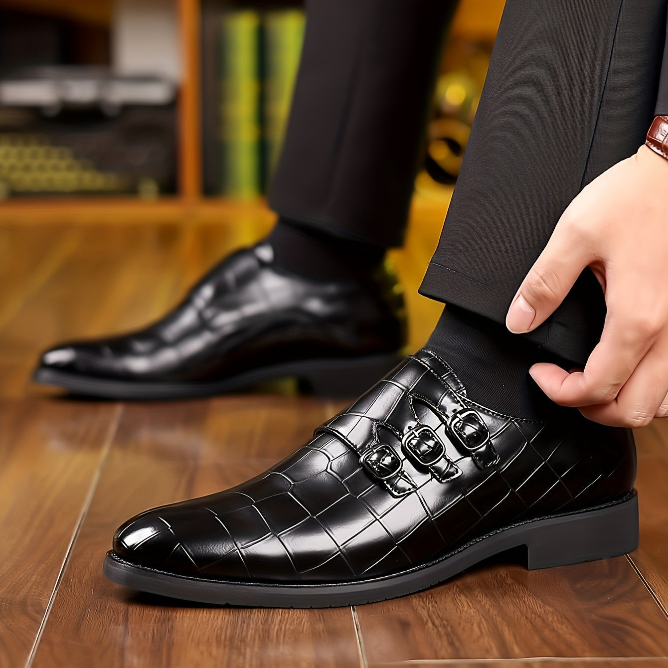 Chaussures habillées à boucle triple pour homme style vintage – élégance formelle et urbaine