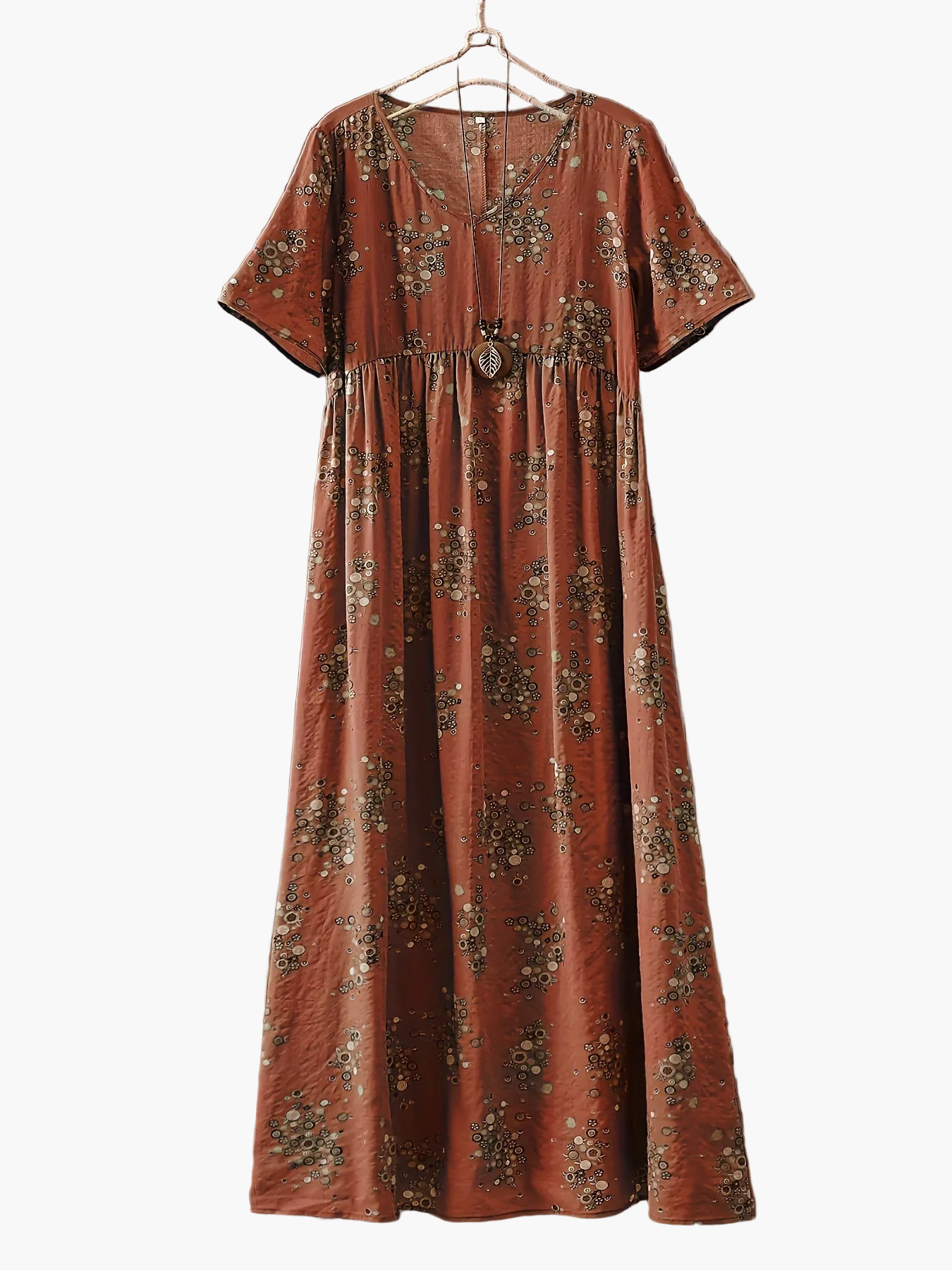 Abito lungo casual donna stile bohemien con stampa floreale e scollo a V, ideale per l'estate