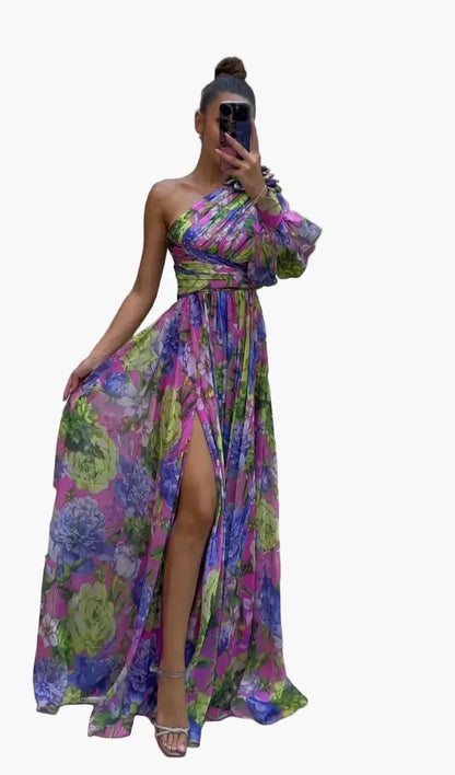 Robe de soirée femme à épaules dénudées, style floral chic, élégante pour événements et occasions estivales
