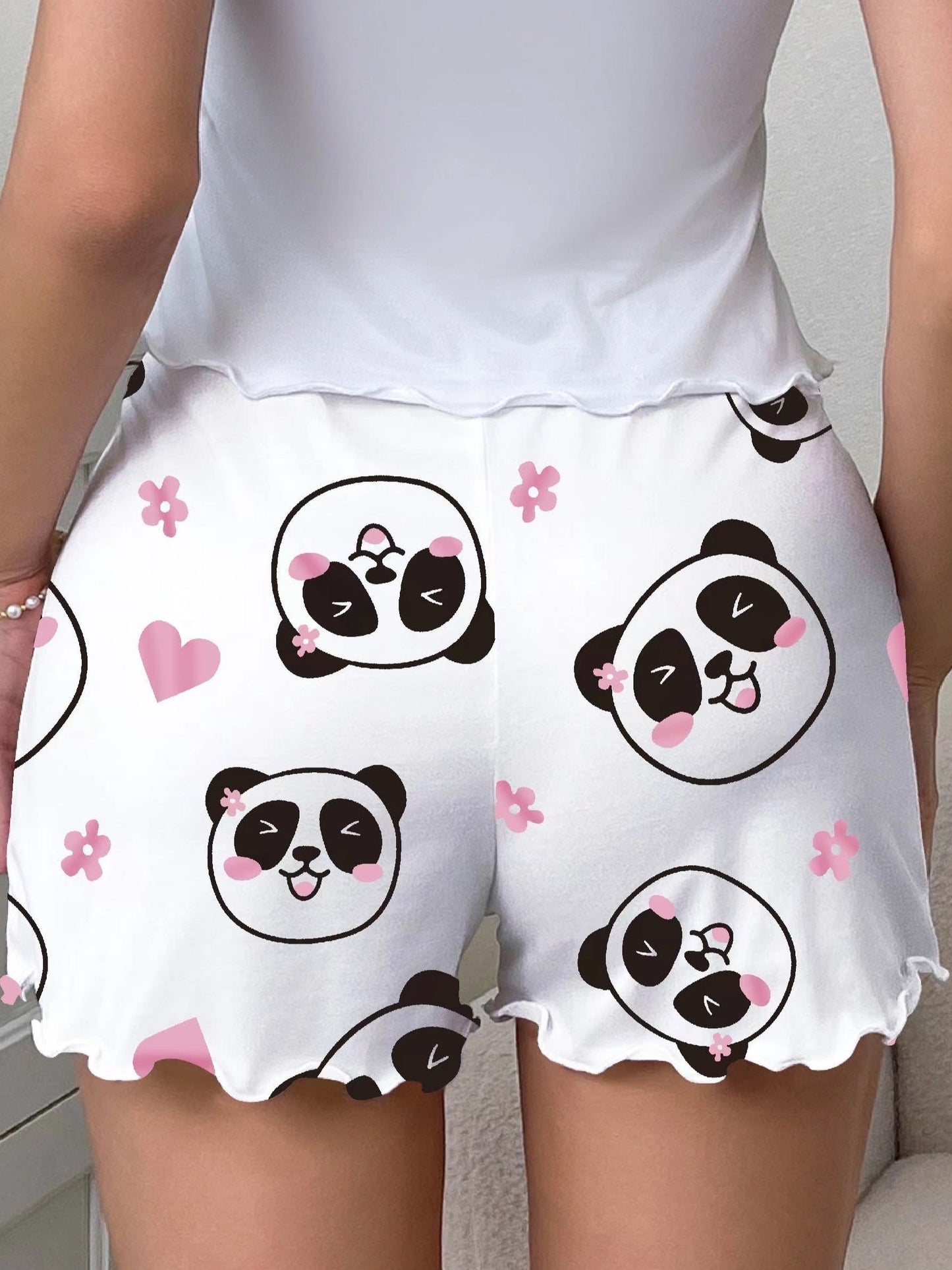 Short de pyjama décontracté pour femme avec motif panda kawaii, idéal pour la nuit et la détente