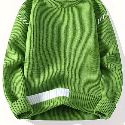 Pull col rond côtelé rouge avec détails contrastants