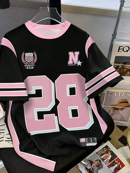 Universitair T-shirt voor dames - nummer 28, trendy preppy look