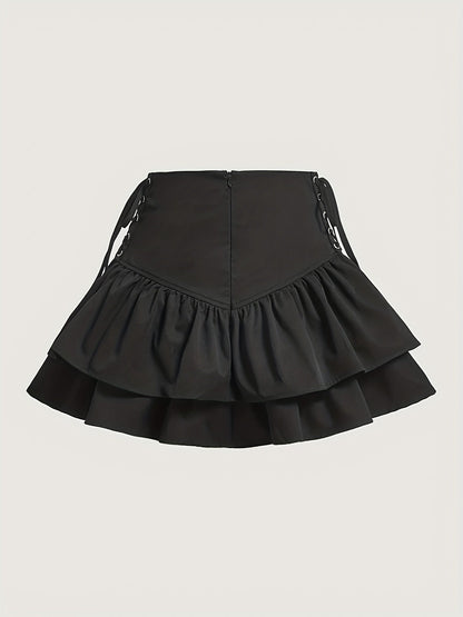 Falda femenina gótica elegante con volantes y corsé con cordones para fiestas y atuendos alternativos