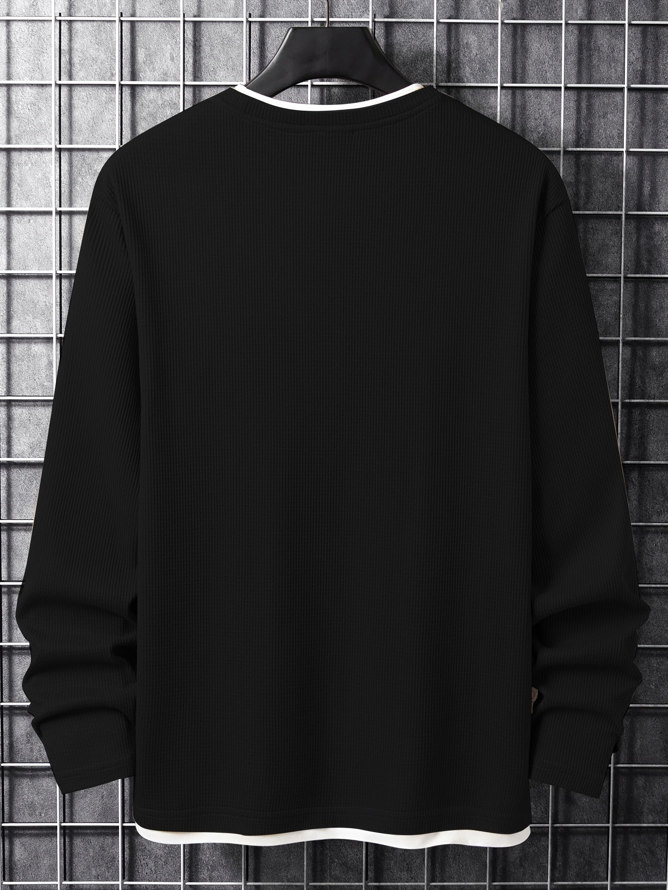 T-shirt Homme Manches Longues Texture Gaufrée Col Rond