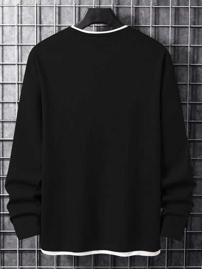 T-shirt Homme Manches Longues Texture Gaufrée Col Rond