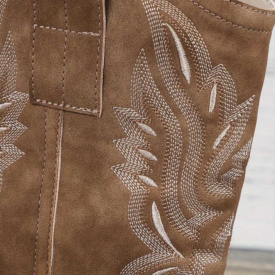 Westernstiefel für Damen im Cowboy-Stil, bestickt, mit Blockabsatz