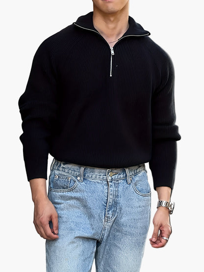 Męski sweter casual z zamkiem i nowoczesnym kołnierzem na jesień/zimę