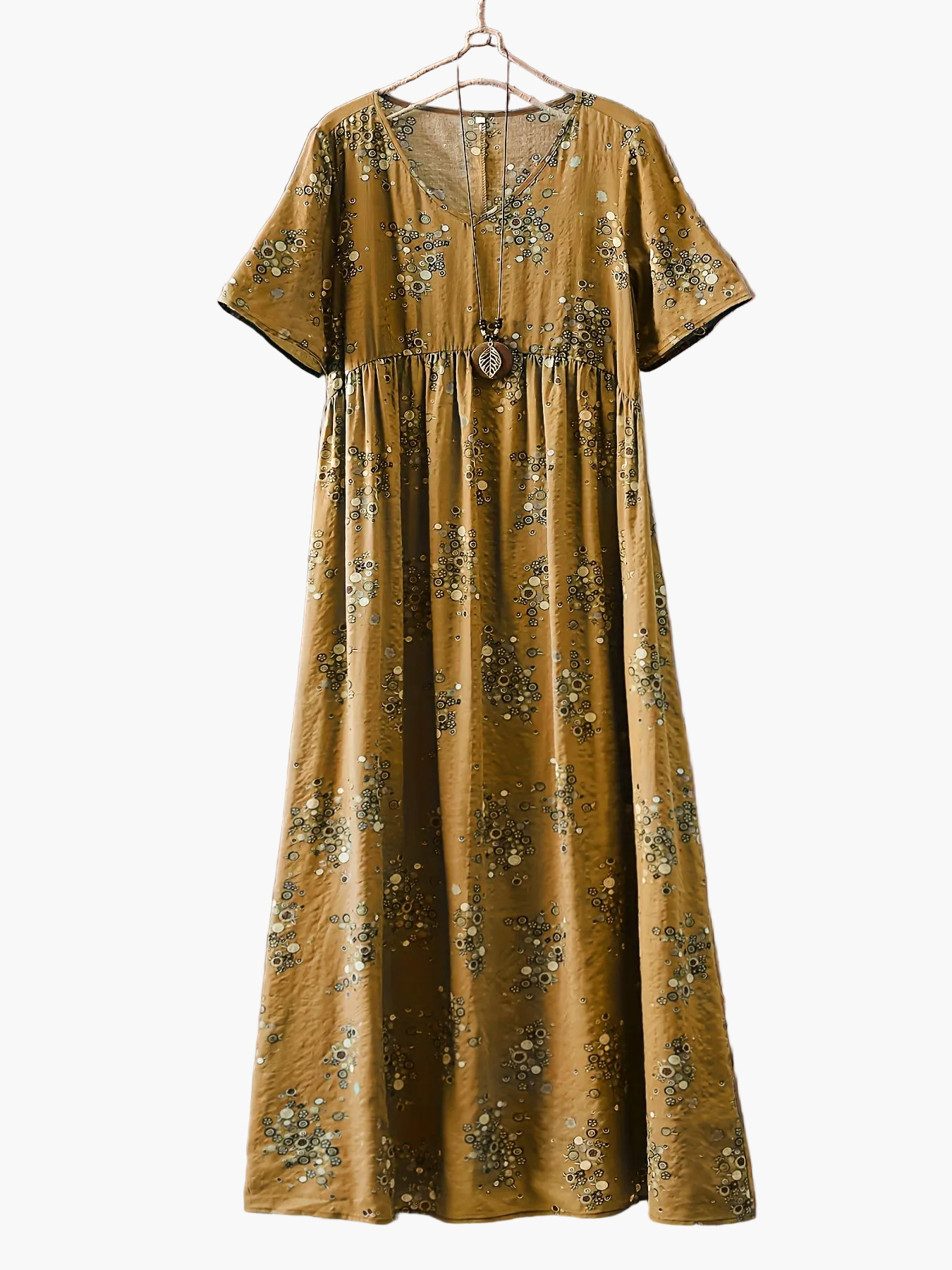 Abito lungo casual donna stile bohemien con stampa floreale e scollo a V, ideale per l'estate