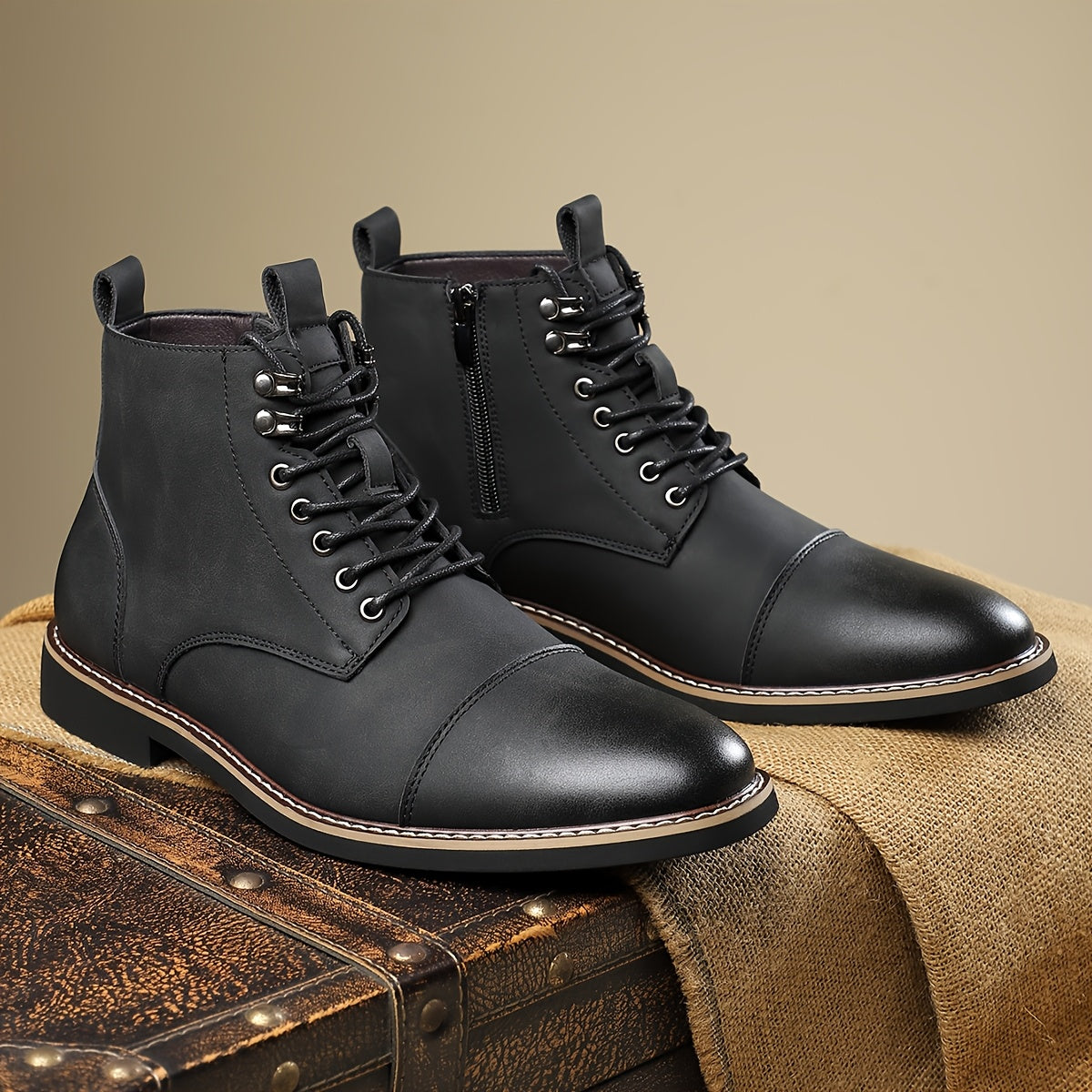 Bottes Chelsea pour homme à lacets, bout cap et fermeture éclair latérale, style décontracté chic