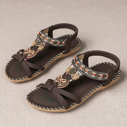 Boheme-sandaler til kvinder med pynt og ankelrem – afslappet chic stil