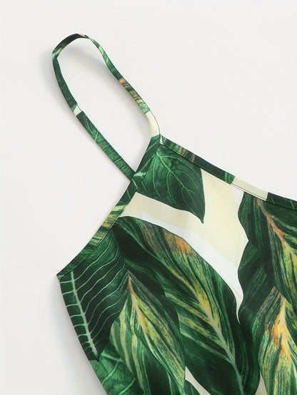 Tuta corta estiva con motivo tropicale da donna, stile vacanze, casual e chic
