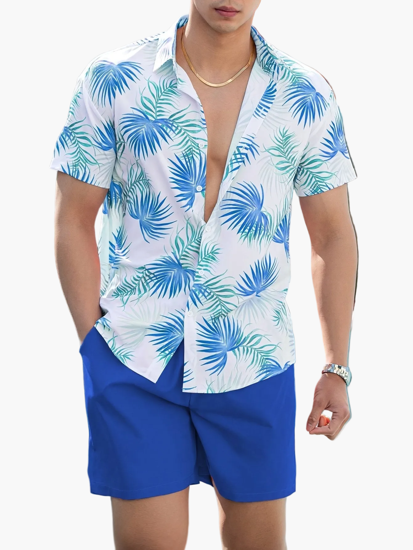 Ensemble d'été décontracté homme style tropical – Chemise manches courtes et short – Idéal plage et vacances