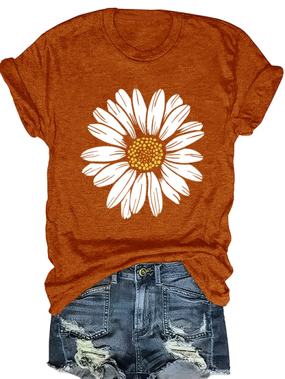 T-shirt femme décontracté motif marguerite pour look estival et tendance