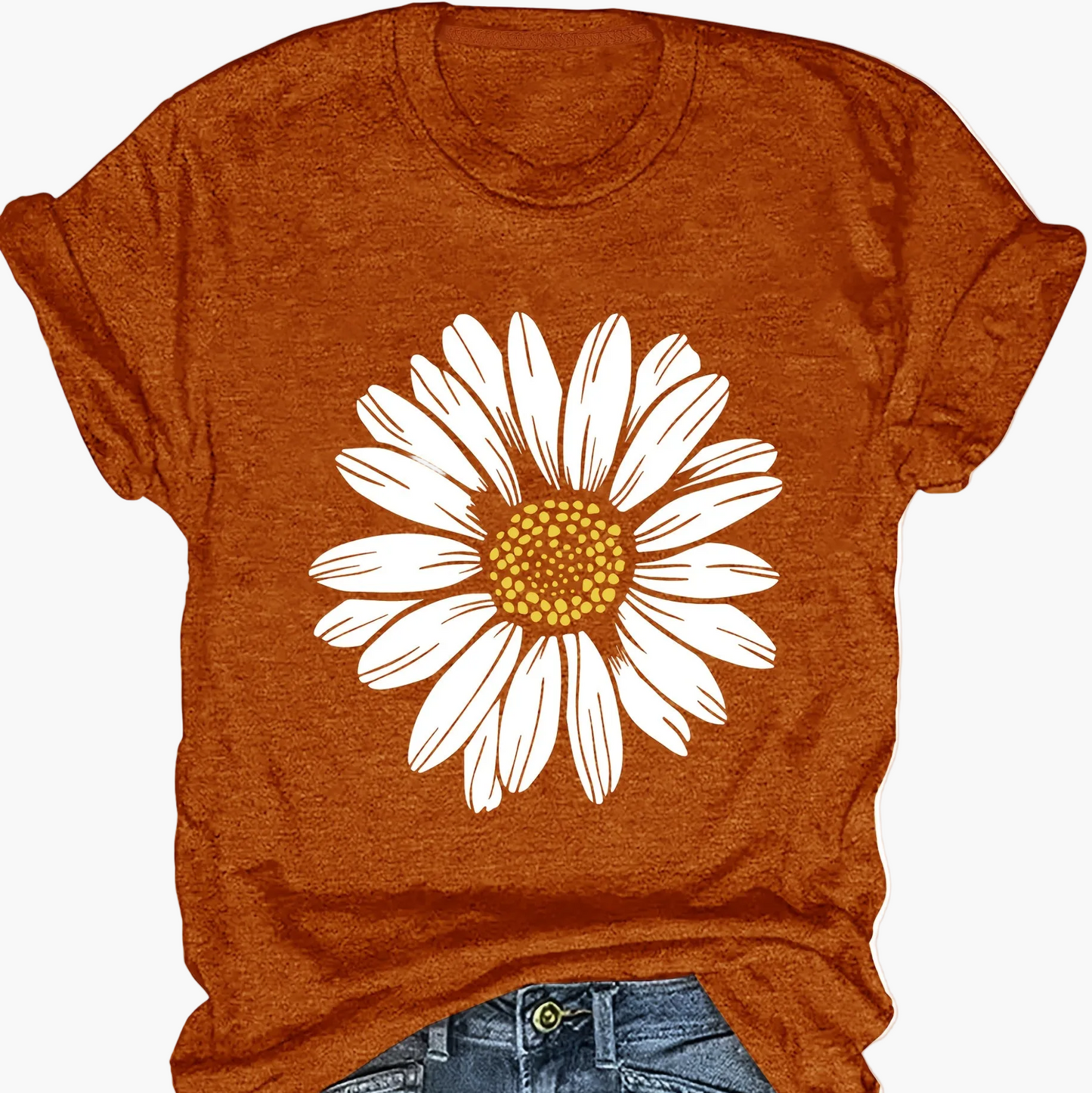 T-shirt femme décontracté motif marguerite pour look estival et tendance