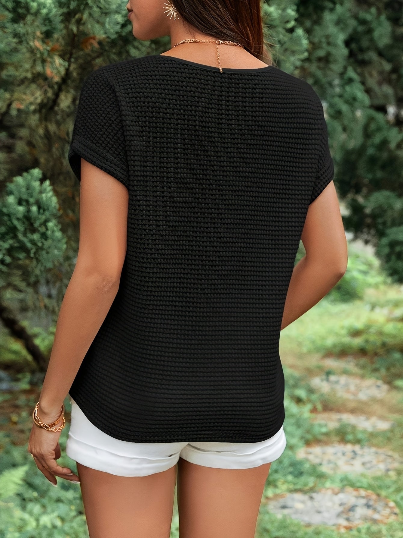 Elegant top til kvinder med hjerteprint til sommer, korte ærmer, til afslappet eller smart brug
