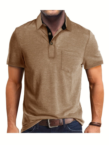 Polo décontracté pour homme à poche poitrine, style élégant pour usage quotidien ou bureau