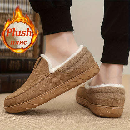 Chaussons Mocassins Homme Doublés Polaire Marron Chaussures d'Intérieur Hiver Confortables