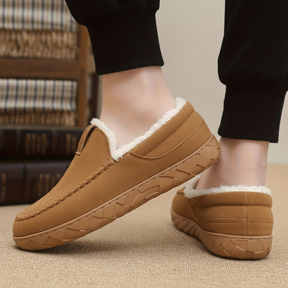 Chaussons Mocassins Homme Doublés Polaire Marron Chaussures d'Intérieur Hiver Confortables