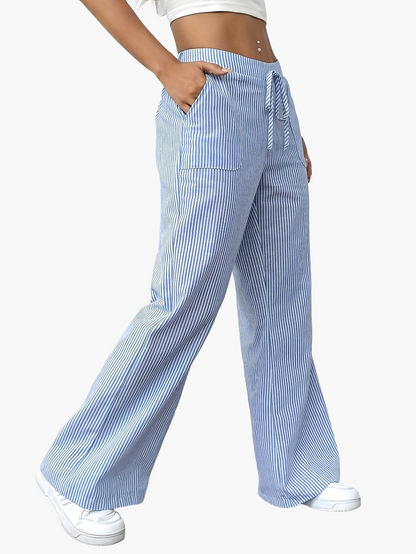 Pantalon large femme style décontracté à rayures pour le printemps et l'été