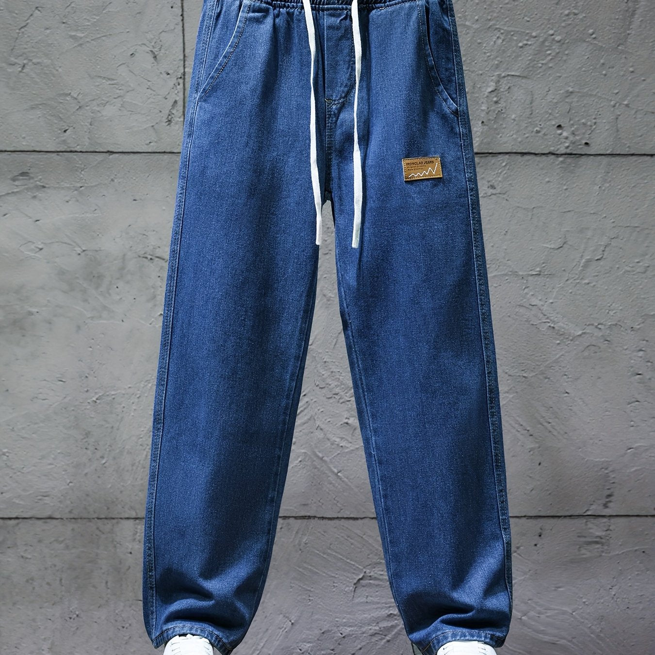 Jean décontracté bleu coupe large taille élastique cordon blanc