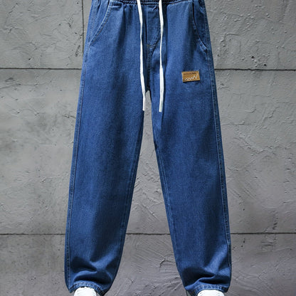 Jean décontracté bleu coupe large taille élastique cordon blanc