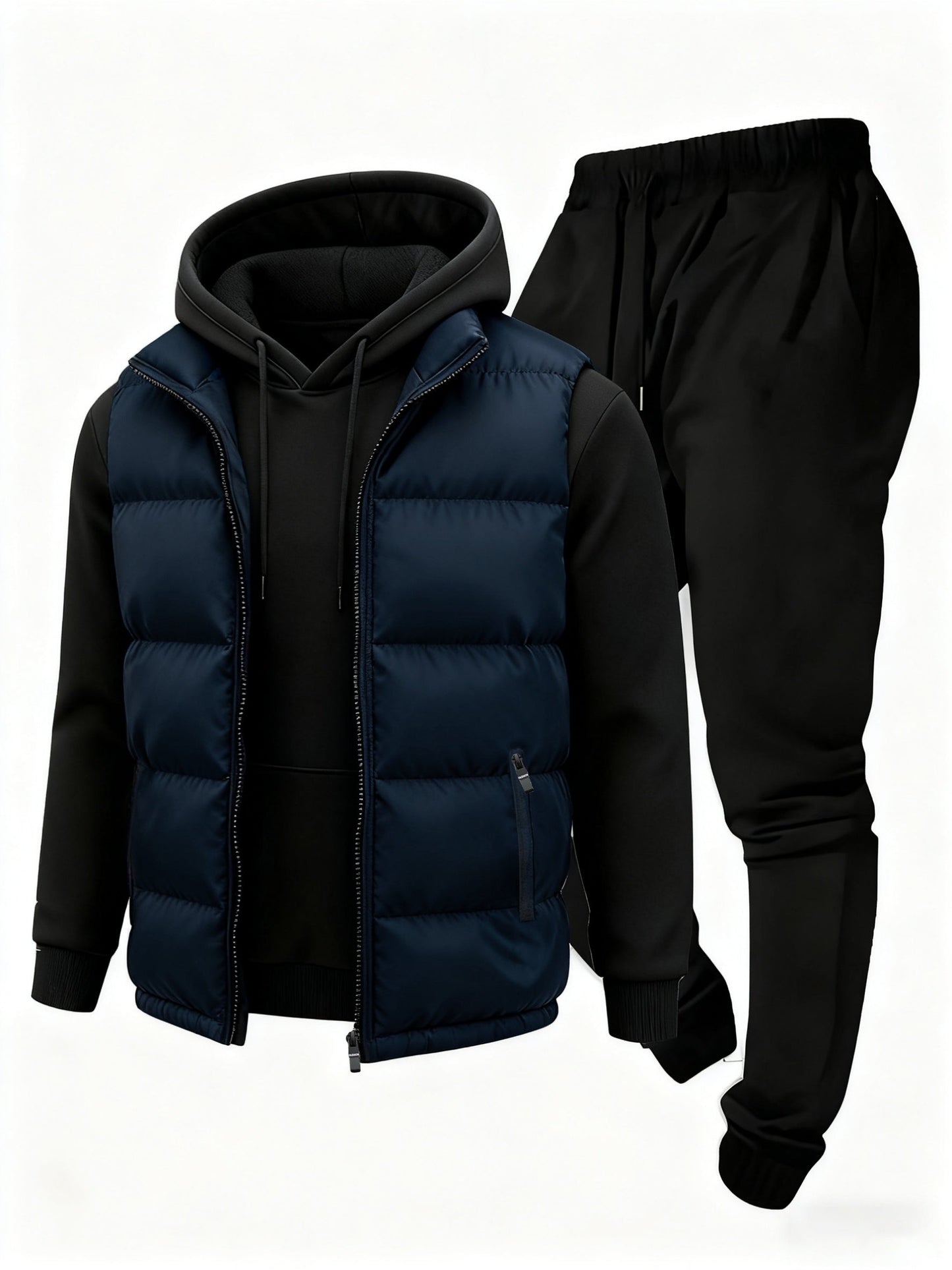 Ensemble Homme Survêtement & Gilet Matelassé Zippé à Capuche