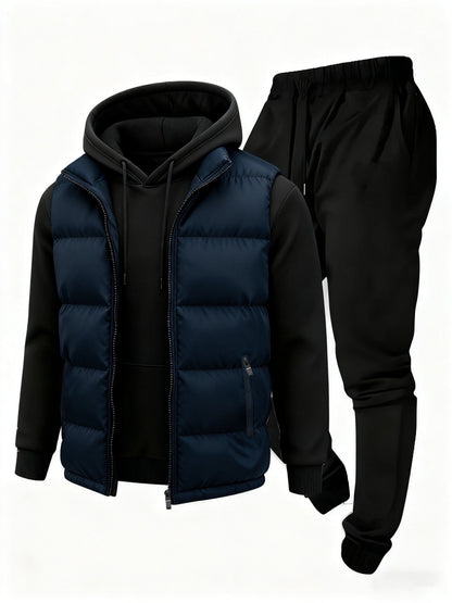 Ensemble Homme Survêtement & Gilet Matelassé Zippé à Capuche