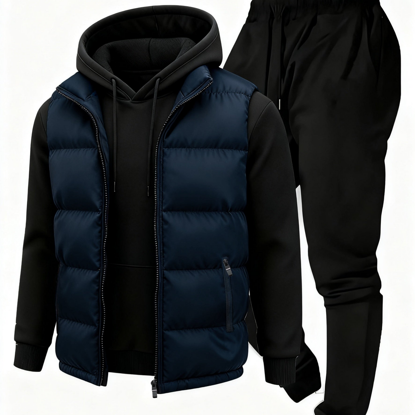 Ensemble Homme Survêtement & Gilet Matelassé Zippé à Capuche