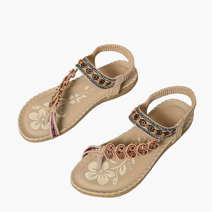 Sandales Tribales pour Femme Style Été avec Ornements Floraux et Bride Cheville