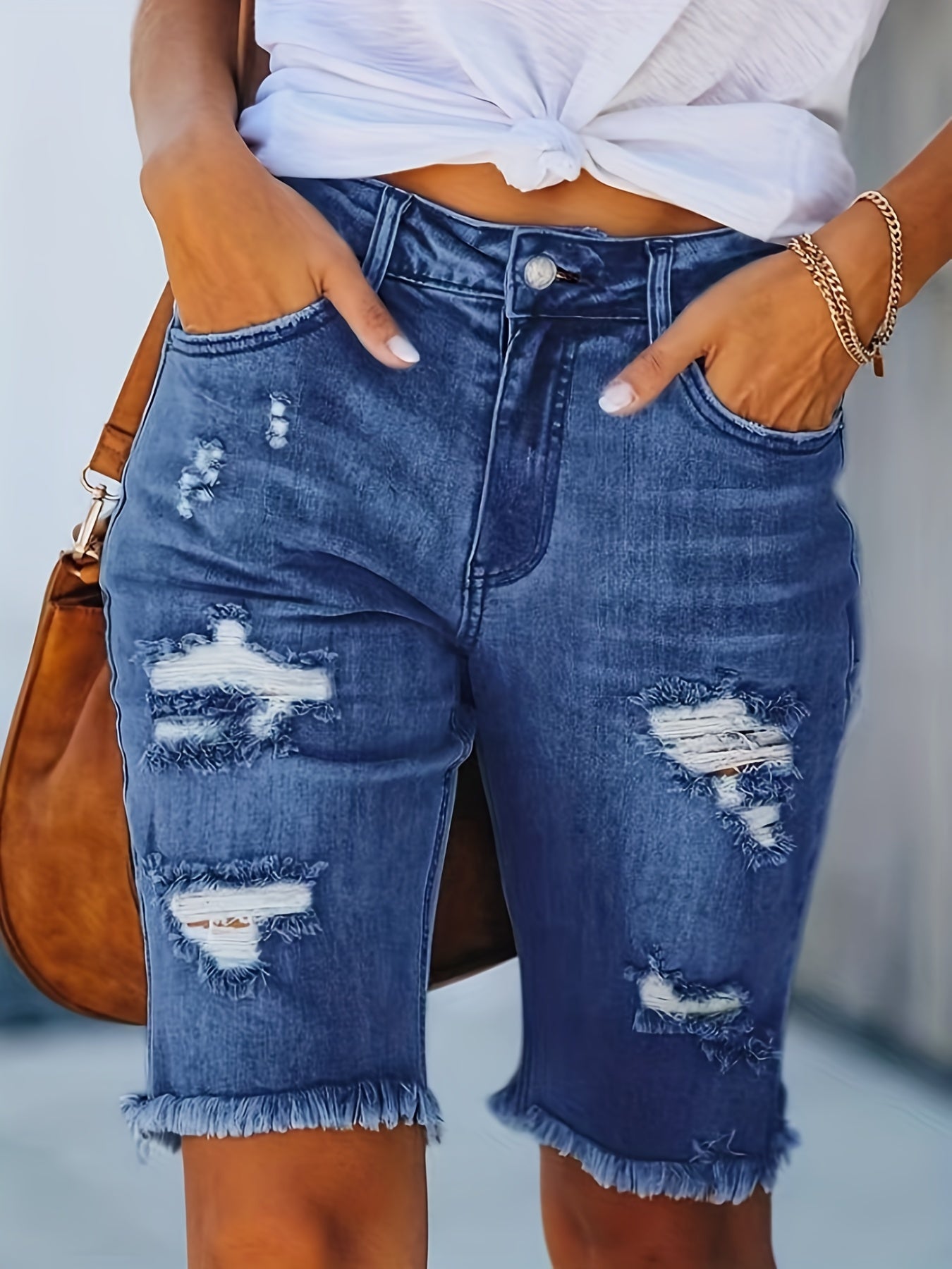 Bermuda casual strappato per donna – Stile urbano alla moda estate
