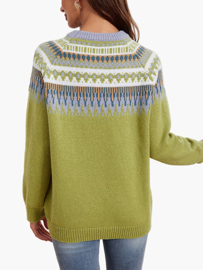 Jersey Mujer Estilo Nórdico Chic Mangas Largas Motivo Geométrico para Otoño y Primavera