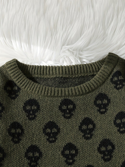 Pull col rond à motif têtes de mort en tricot doux