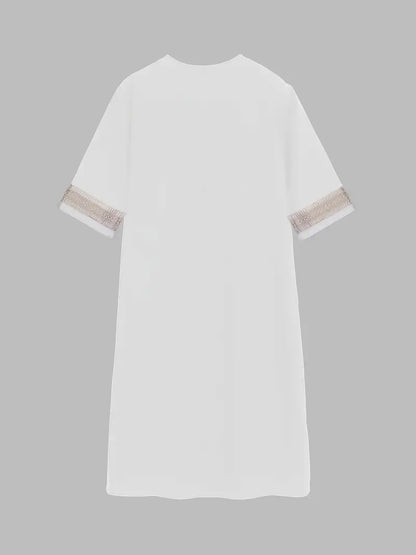 Zomerse jurk voor dames in chique bohemienstijl met V-hals en driekwartmouwen voor een ontspannen en elegante uitstraling