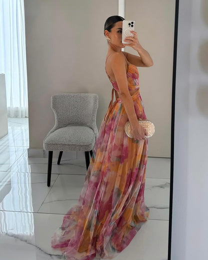 Robe longue maxi fleurie style soirée pour femme – Élégante et bohème chic