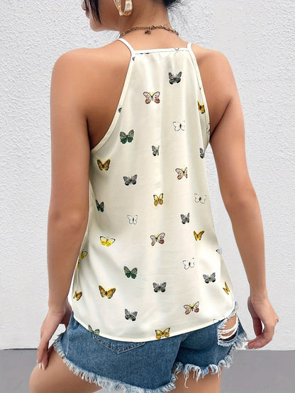 Top femme élégant style débardeur à imprimé papillons pour l'été
