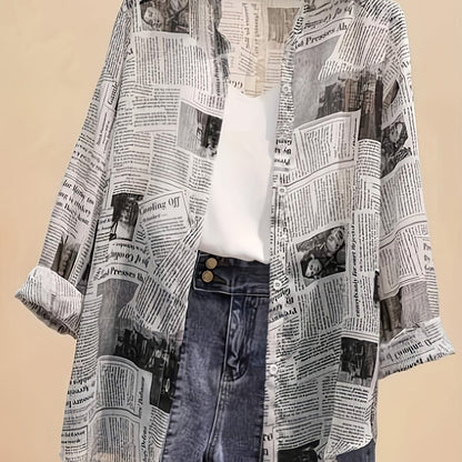 Chemise Femme Style Journal Imprimé avec Débardeur et Short Taille Haute, Tendance Urbaine Casual
