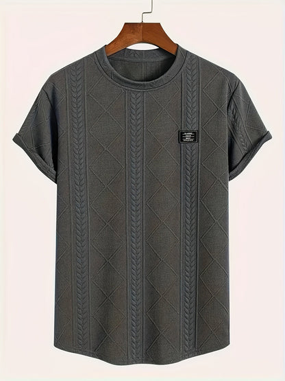 T-shirt homme style casual à motif tricot, col rond, manches courtes, idéal pour l’été