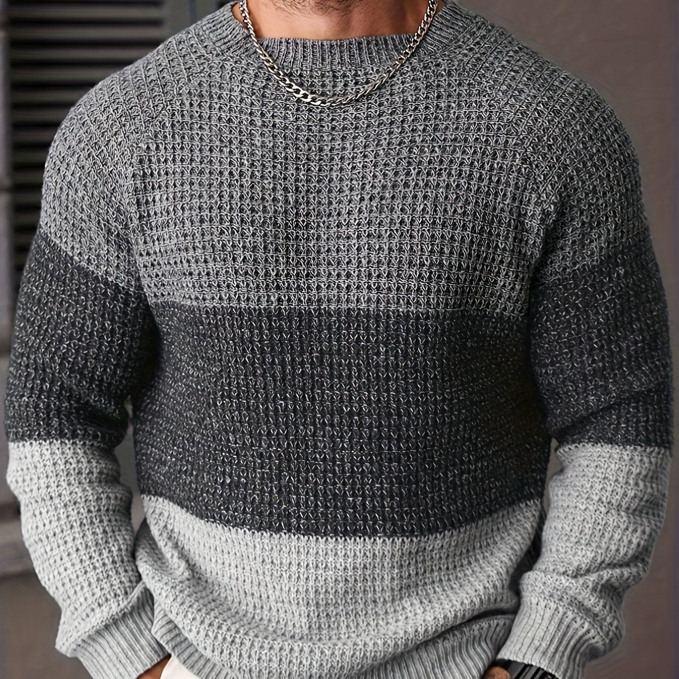 Pull Homme Col Rond Maille Texturée Tricolore Beige Marron Noir