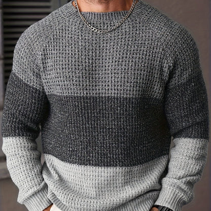 Pull Homme Col Rond Maille Texturée Tricolore Beige Marron Noir