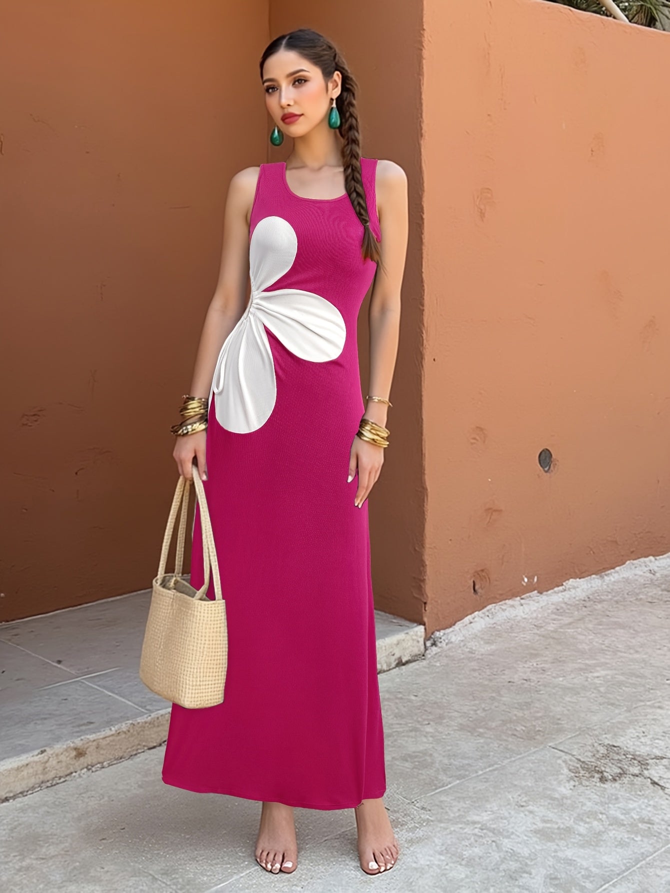 Robe moulante à fleurs découpée pour femme, style estival élégant
