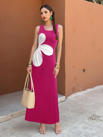 Robe moulante à fleurs découpée pour femme, style estival élégant