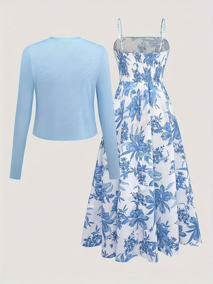 Robe Fleurie et Gilet Léger pour Femme Style Élégant et Décontracté