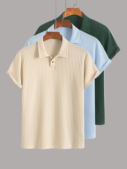 Lot de polos homme manches courtes style casual chic à col classique – pack de 3 polos texturés pour usage quotidien