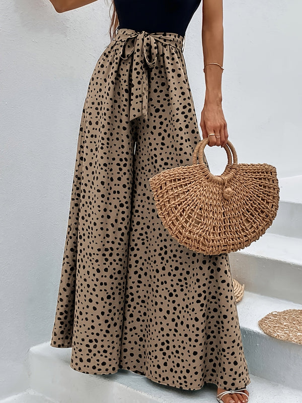 Weite Damenhose mit Punkten, eleganter Stil für Frühling/Sommer mit gebundenem Gürtel  