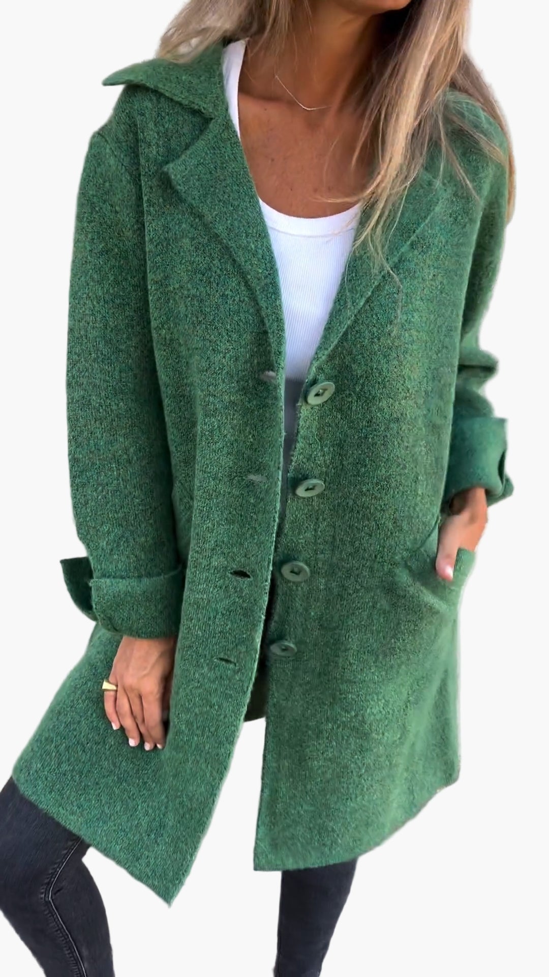 Manteau Long Décontracté à Revers pour Femme – Style Élégant et Polyvalent