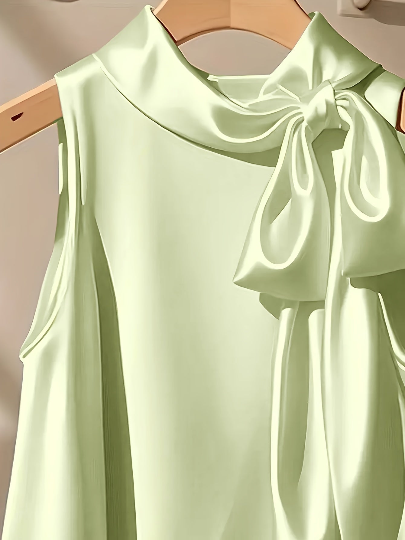 Ærmeløs damebluse i elegant stil med lavallière-krave og løs pasform til udflugter eller særlige lejligheder