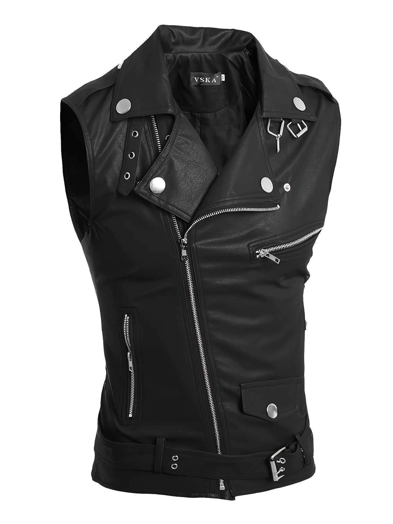 Gilet de style motard en similicuir sans manches avec fermeture éclair asymétrique